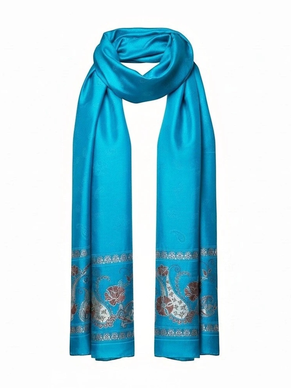 Blue Floral Paisley Silk Scarf